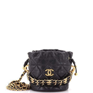 Chanel Mini Coco First Bucket Clutch With Chain Quilted Caviar